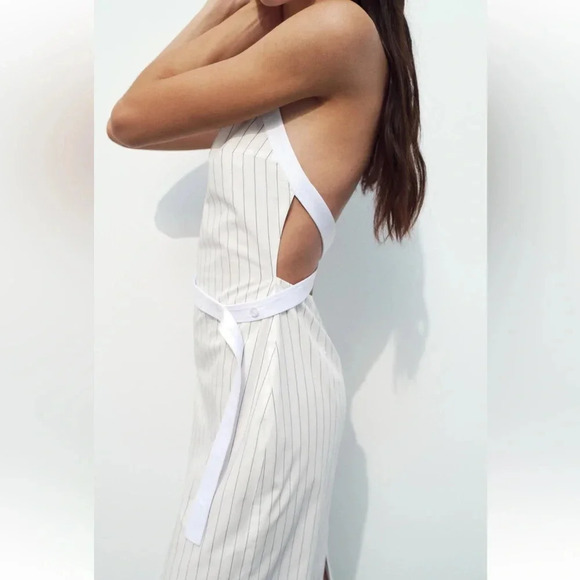 ZARA GABARDINE HALTER MIDI DRESS - Picture 5 of 13